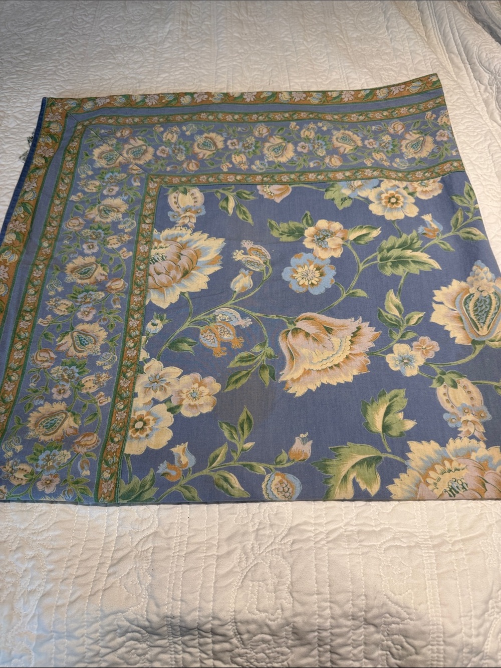 April Cornell Blue Floral Table Linen with Green and Cream Accents